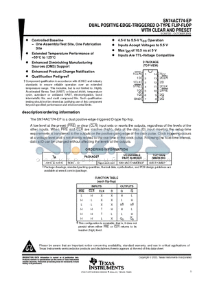 SN74ACT74-EP datasheet - DUAL POSITIVE-EDGE-TRIGGERED D-TYPE FLIP-FLOP WITH CLEAR AND PRESET
