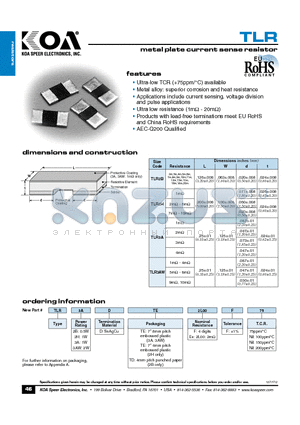 TLR3ADTE2L00F75 datasheet - metal plate current sense resistor