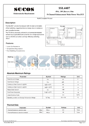 SSL4407 datasheet - P-Channel Enhancement Mode Power Mos.FET