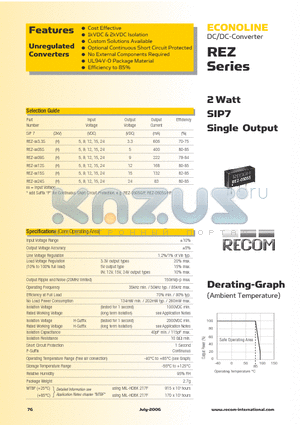 REZ-0515S datasheet - 2 Watt SIP7 Single Output