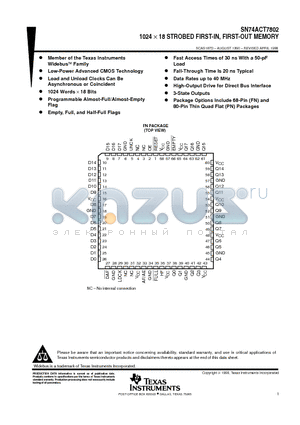 SN74ACT7802-25PN datasheet - 1024  18 STROBED FIRST-IN, FIRST-OUT MEMORY