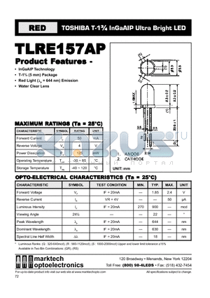 TLRE157AP datasheet - TOSHIBA T-1 3/4 InGaAIP Ultra Bright LED