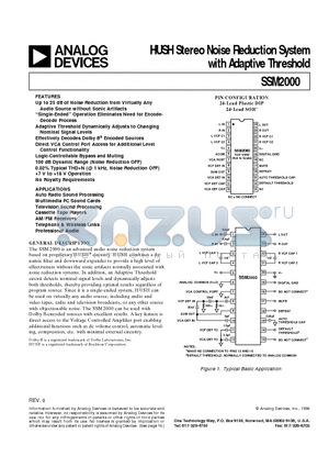 SSM2000S datasheet - HUSH Stereo Noise Reduction System with Adaptive Threshold