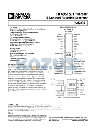 SSM2005RS-REEL datasheet - Decoder 5.1-Channel Soundfield Generator