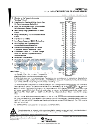 SN74ACT7803-20DL datasheet - 512 ^18 CLOCKED FIRST-IN, FIRST-OUT MEMORY