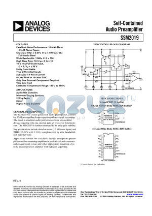 SSM2019 datasheet - Self-Contained Audio Preamplifier