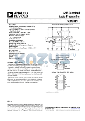 SSM2019BRWRL datasheet - Self-Contained Audio Preamplifier