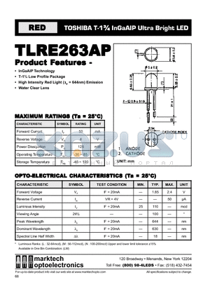 TLRE263AP datasheet - TOSHIBA T-1 3/4 InGaAIP Ultra Bright LED