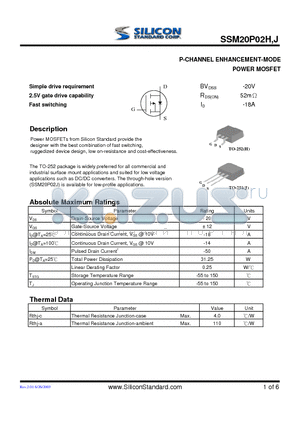 SSM20P02H datasheet - P-CHANNEL ENHANCEMENT-MODE POWER MOSFET