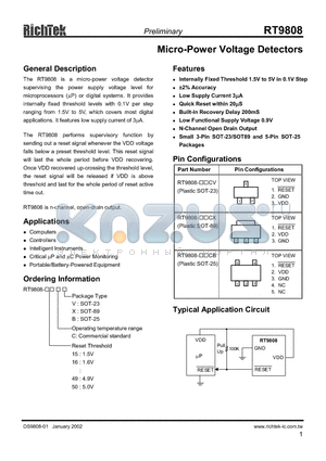 RT9808-21CB datasheet - MICRO POWER VOLTAGE DETECTORS