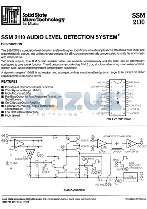 SSM2110 datasheet - AUDIO LEVEL DETECTION SYSTEM