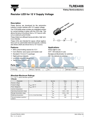 TLRE4406 datasheet - Resistor LED for 12 V Supply Voltage