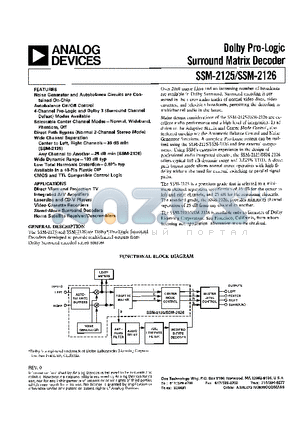 SSM2126 datasheet - Dolby Pro-Logic Surround Matrix Decoder