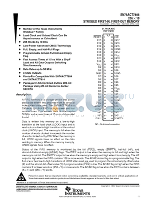 SN74ACT7806-20DL datasheet - 256  18 STROBED FIRST-IN, FIRST-OUT MEMORY