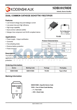 SDB10150DI datasheet - DUAL COMMON CATHODE SCHOTTKY RECTIFIER