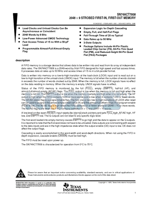 SN74ACT7808PAG datasheet - 2048  9 STROBED FIRST-IN, FIRST-OUT MEMORY