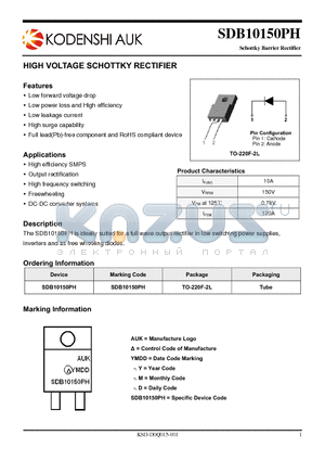 SDB10150PH datasheet - HIGH VOLTAGE SCHOTTKY RECTIFIER