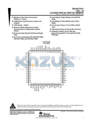 SN74ACT7811 datasheet - 1024  18 CLOCKED FIRST-IN, FIRST-OUT MEMORY