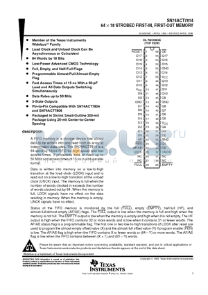 SN74ACT7814DL datasheet - 64  18 STROBED FIRST-IN, FIRST-OUT MEMORY