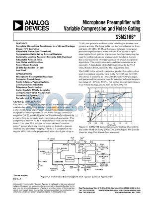 SSM2166 datasheet - Microphone Preamplifier with Variable Compression and Noise Gating