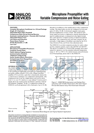 SSM2166_03 datasheet - Microphone Preamplifier with Variable Compression and Noise Gating