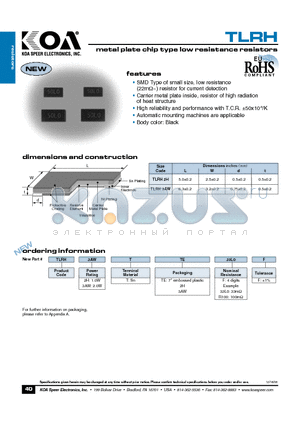 TLRH2H datasheet - metal plate chip type lowresistance resistors