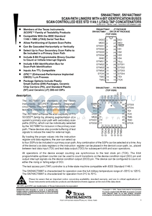 SN74ACT8997 datasheet - SCAN-PATH LINKERS WITH 4-BIT IDENTIFICATION BUSES SCAN-CONTROLLED IEEE STD 1149.1 JTAG TAP CONCATENATORS