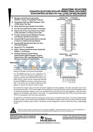 SN74ACT8999 datasheet - SCAN-PATH SELECTORS WITH 8-BIT BIDIRECTIONAL DATA BUSES SCAN-CONTROLLED IEEE STD 1149.1 (JTAG) TAP MULTIPLEXERS