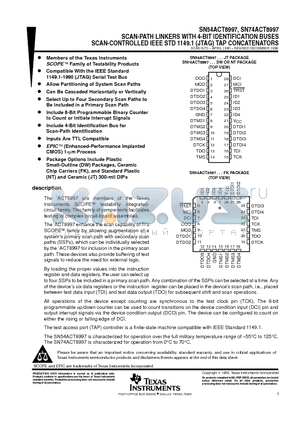 SN74ACT8997DW datasheet - SCAN-PATH LINKERS WITH 4-BIT IDENTIFICATION BUSES SCAN-CONTROLLED IEEE STD 1149.1 JTAG TAP CONCATENATORS