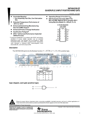 SN74AHC00-EP datasheet - QUADRUPLE 2-INPUT POSITIVE-NAND GATE