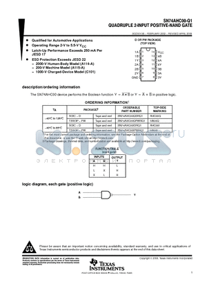 SN74AHC00-Q1 datasheet - QUADRUPLE 2-INPUT POSITIVE-NAND GATE