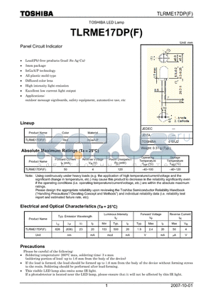 TLRME17DP datasheet - Panel Circuit Indicator