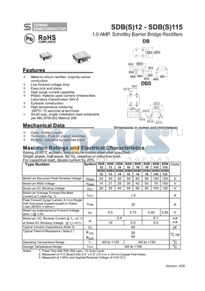 SDB110 datasheet - 1.0 AMP. Schottky Barrier Bridge Rectifiers