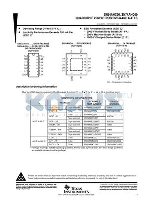 SN74AHC00DE4 datasheet - QUADRUPLE 2-INPUT POSITIVE-NAND GATES