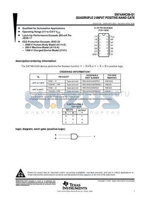 SN74AHC00QDRG4Q1 datasheet - QUADRUPLE 2-INPUT POSITIVE-NAND GATE