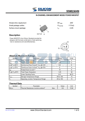 SSM2304N datasheet - N-CHANNEL ENHANCEMENT-MODE POWER MOSFET