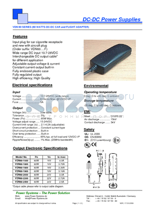 VDN60-2000 datasheet - DC-DC Power Supplies 60 WATTS DC-DC CAR and FLIGHT ADAPTER