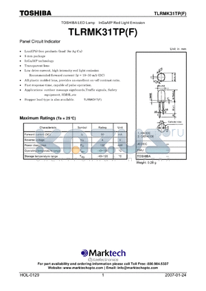 TLRMK31TP datasheet - TOSHIBA LED Lamp InGaAP Red Light Emission