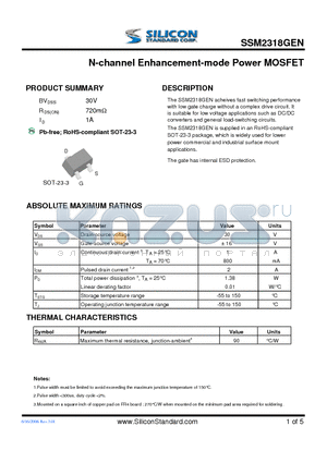 SSM2318GEN datasheet - N-channel Enhancement-mode Power MOSFET