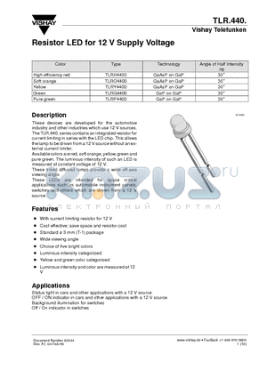 TLRP4400 datasheet - Resistor LED for 12 V Supply Voltage