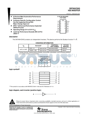 SN74AHC04Q datasheet - HEX INVERTER