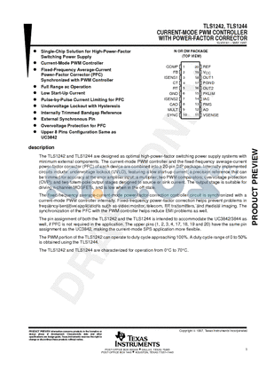 TLS1242N datasheet - CURRENT-MODE PWM CONTROLLER WITH POWER-FACTOR CORRECTOR