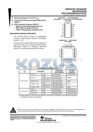 SN74AHC05 datasheet - HEX INVERTERS WITH OPEN-DRAIN OUTPUTS