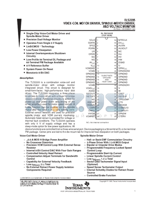 TLS2205 datasheet - VOICE - COIL MOTOR DRIVER, SPINDLE - MOTOR DRIVER, AND VOLTAGE MONITOR