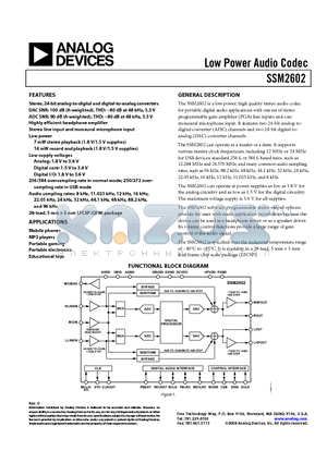 SSM2602_08 datasheet - Low Power Audio Codec