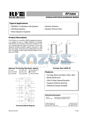 RF-3000 datasheet - SPREAD-SPECTRUM BASEBAND MODEM