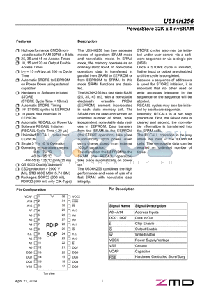 U634H256D1K35 datasheet - POWERSTORE 32K X 8 NVSRAM