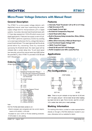 RT9817C-12PY datasheet - Micro-Power Voltage Detectors with Manual Reset