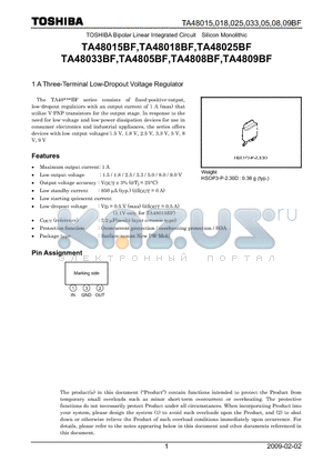 TA48025BF datasheet - 1 A Three-Terminal Low-Dropout Voltage Regulator