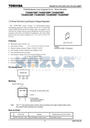 TA48033BF datasheet - 1 A Three-Terminal Low-Dropout Voltage Regulator